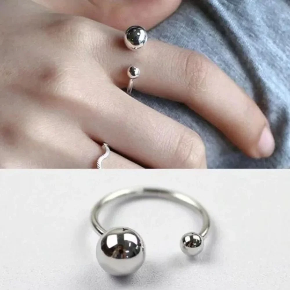BEAD BALL 925 STERLING SILVER ADJUSTABLE RING - Picture 1 of 8